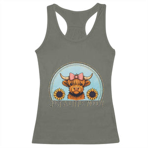 Just A Little Moody Racerback Tank Top Funny Sarcasm Highland Cattle TS12 Military Green Print Your Wear