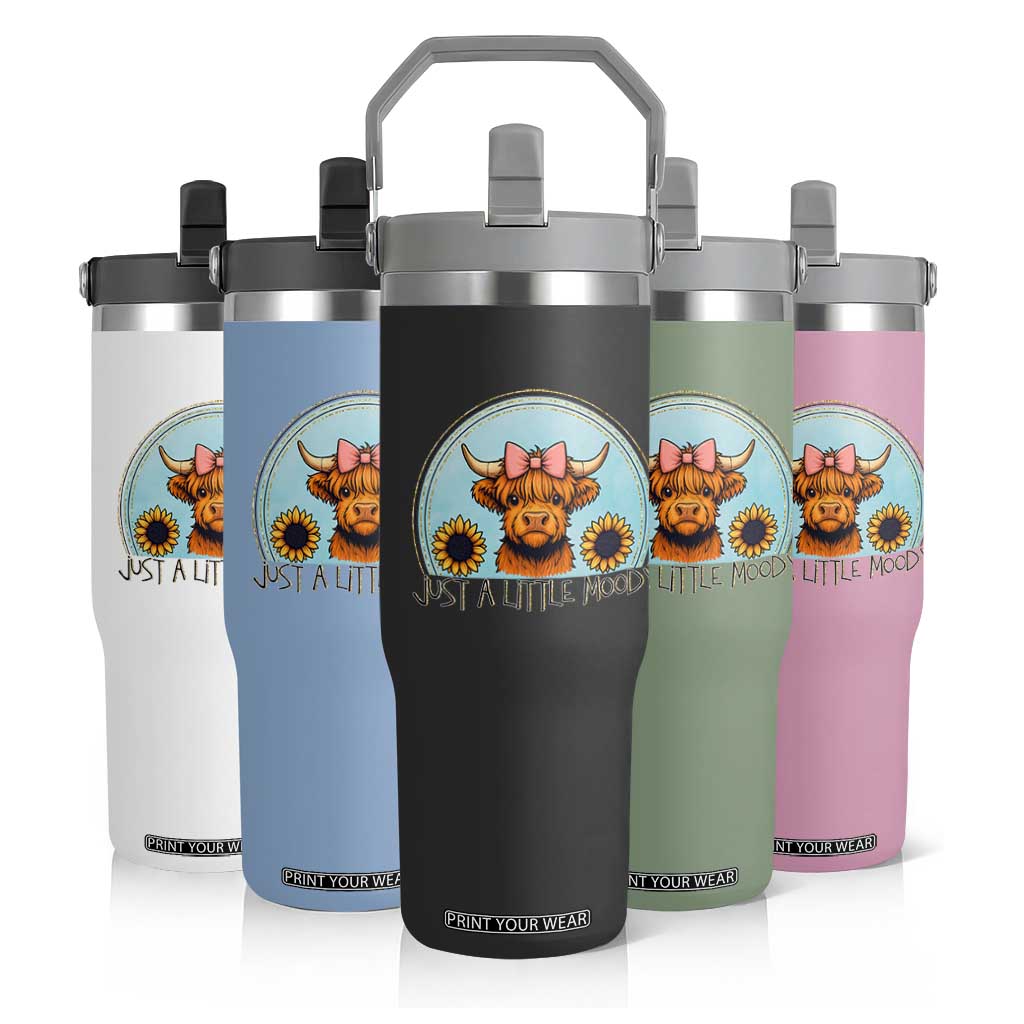 Just A Little Moody Flip Straw Tumbler Funny Sarcasm Highland Cattle TS12 Print Your Wear