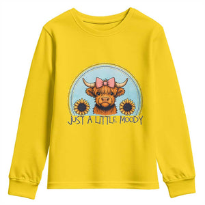 Just A Little Moody Youth Sweatshirt Funny Sarcasm Highland Cattle TS12 Daisy Print Your Wear
