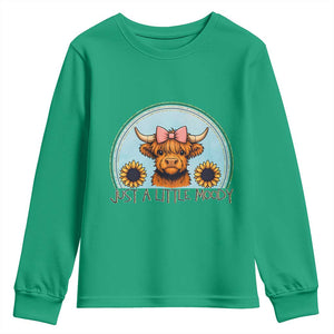 Just A Little Moody Youth Sweatshirt Funny Sarcasm Highland Cattle TS12 Irish Green Print Your Wear