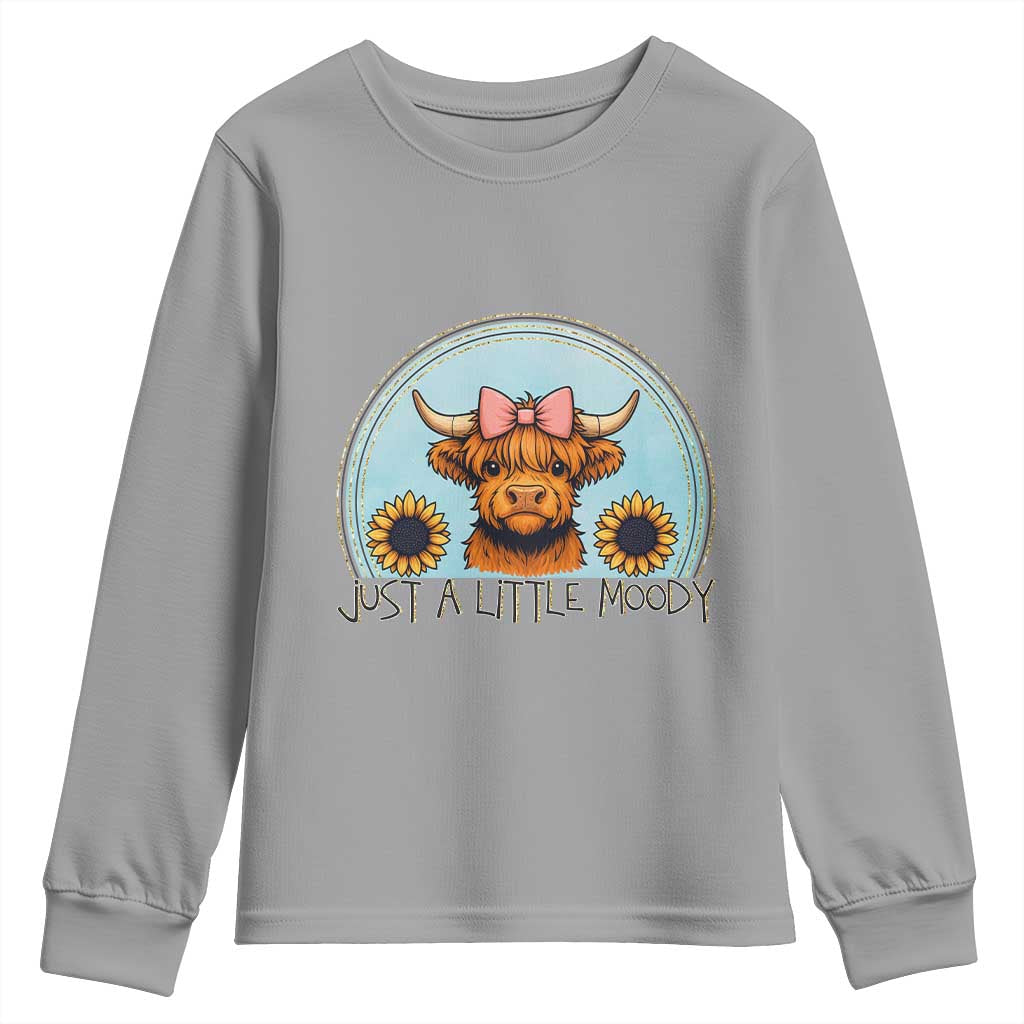 Just A Little Moody Youth Sweatshirt Funny Sarcasm Highland Cattle TS12 Sport Gray Print Your Wear