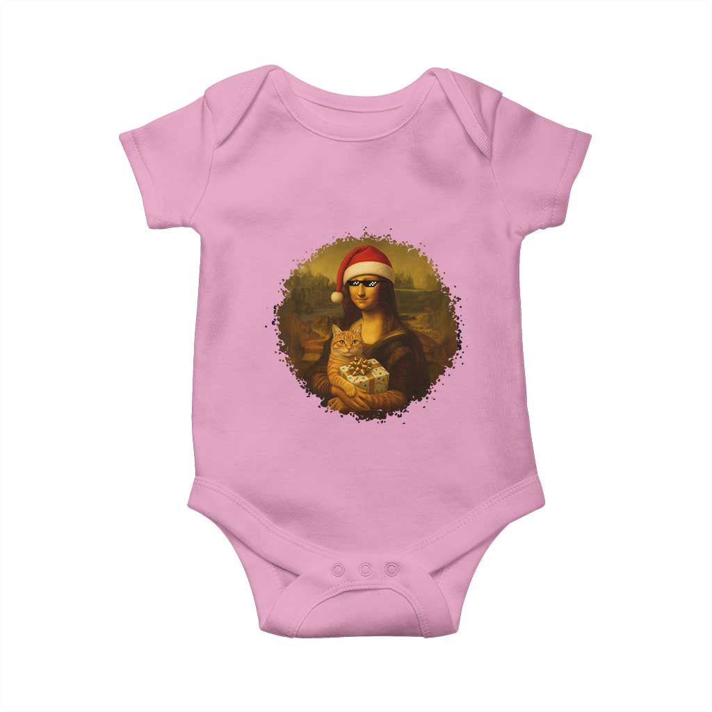 Chritsmas Mona Lisa Baby Onesie Funny Holiday Kitty Lover TS12 Light Pink Print Your Wear