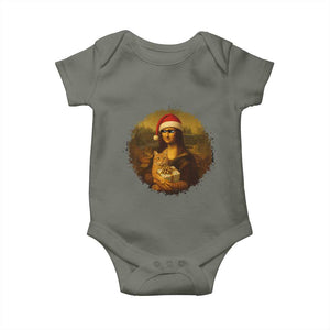 Chritsmas Mona Lisa Baby Onesie Funny Holiday Kitty Lover TS12 Military Green Print Your Wear