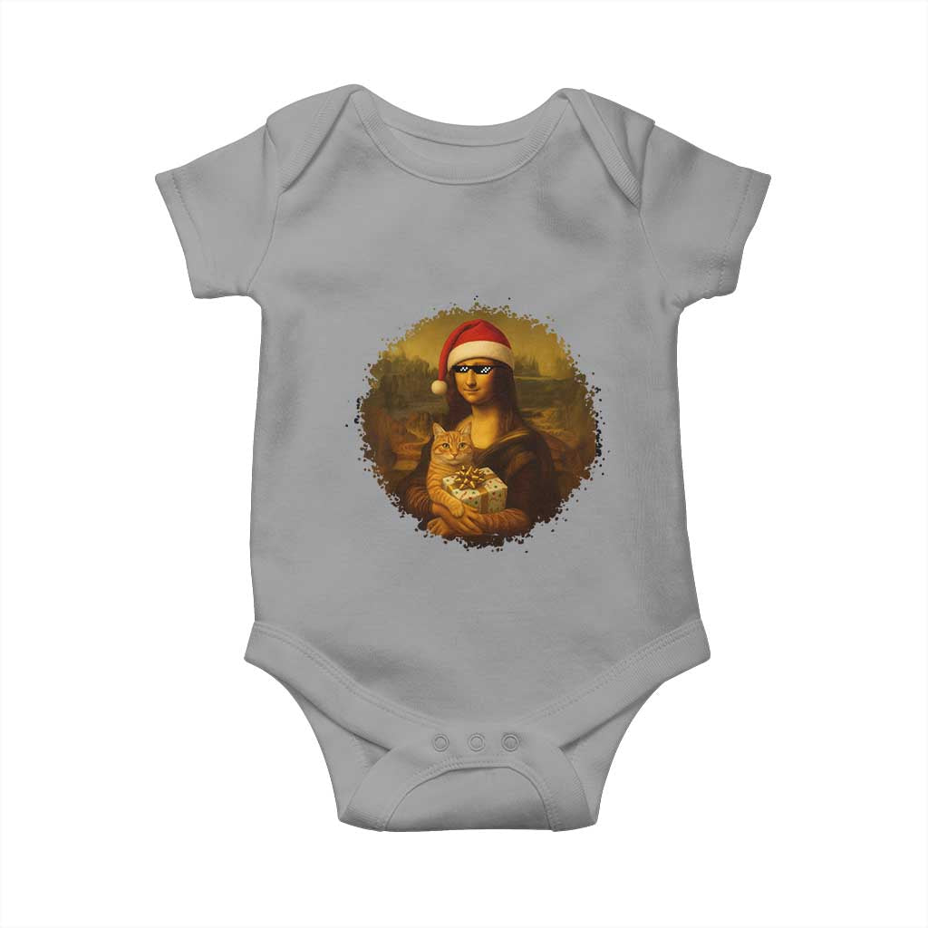 Chritsmas Mona Lisa Baby Onesie Funny Holiday Kitty Lover TS12 Sport Gray Print Your Wear