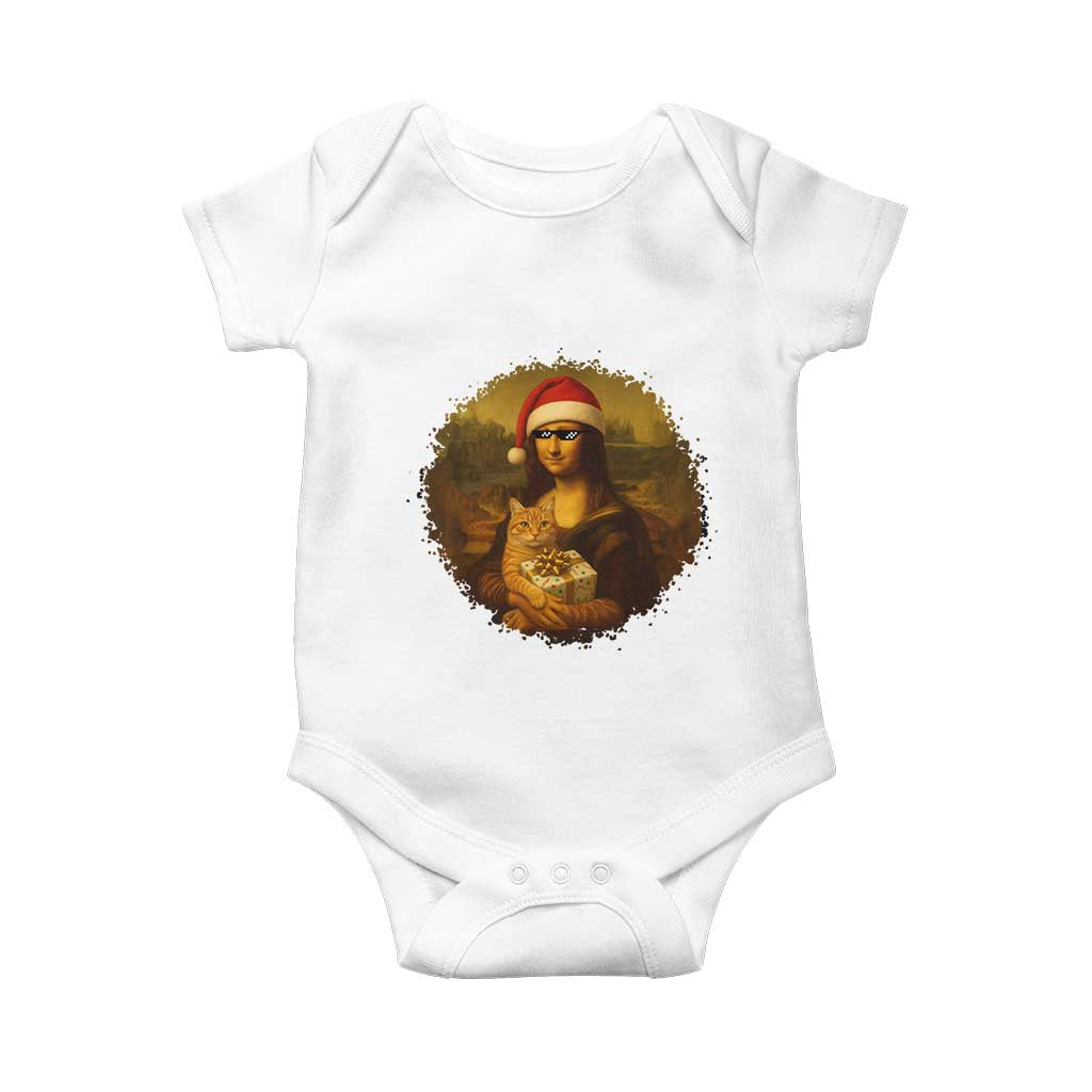 Chritsmas Mona Lisa Baby Onesie Funny Holiday Kitty Lover TS12 White Print Your Wear