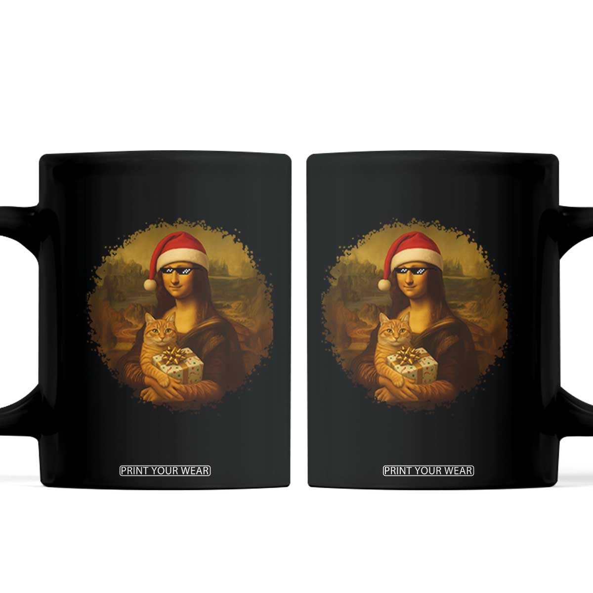 Chritsmas Mona Lisa Coffee Mug Funny Holiday Kitty Lover TS12 Black Print Your Wear