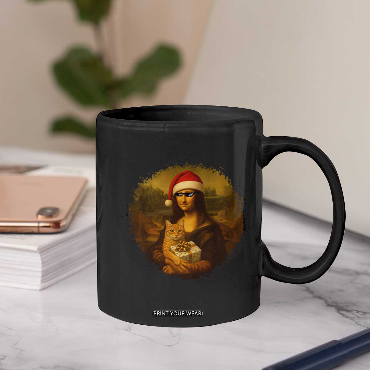 Chritsmas Mona Lisa Coffee Mug Funny Holiday Kitty Lover TS12 Print Your Wear