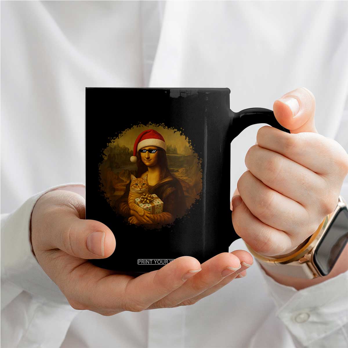 Chritsmas Mona Lisa Coffee Mug Funny Holiday Kitty Lover TS12 Print Your Wear