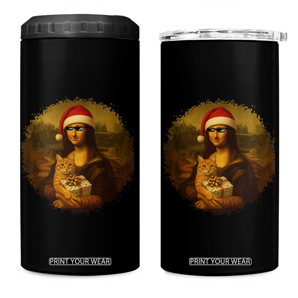 Chritsmas Mona Lisa 4 in 1 Can Cooler Tumbler Funny Holiday Kitty Lover TS12 One Size: 16 oz Black Print Your Wear