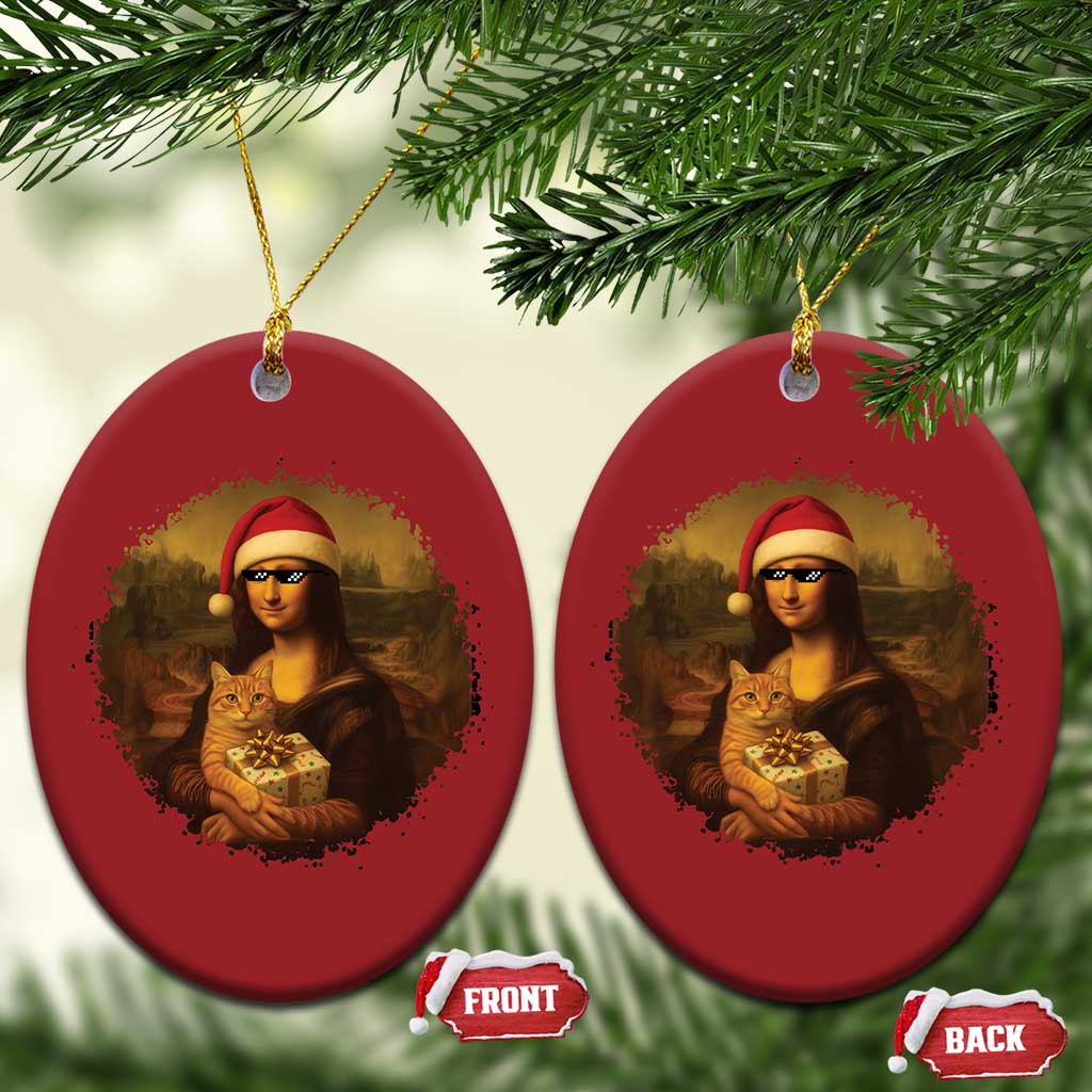 Xmas Mona Lisa Christmas Ornament Funny Holiday Kitty Lover TS12 Oval Red Print Your Wear
