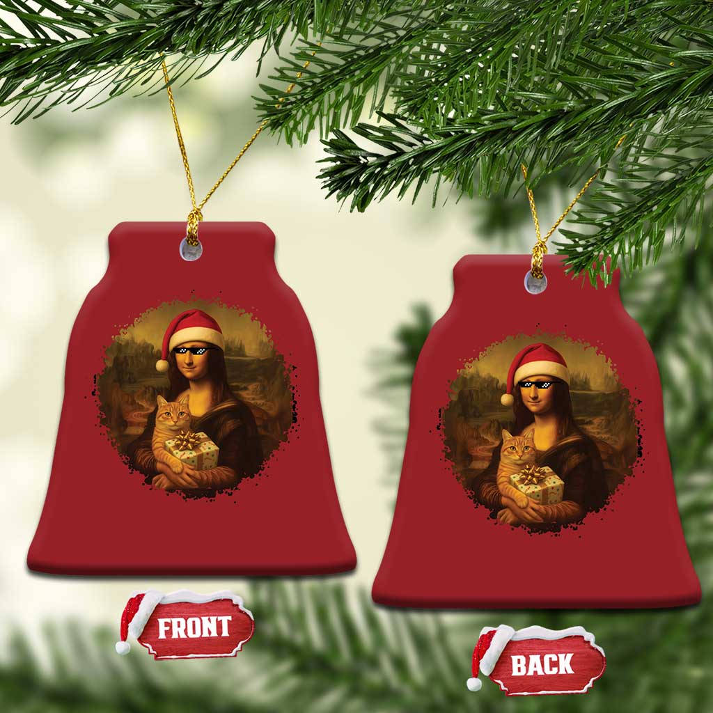 Xmas Mona Lisa Christmas Ornament Funny Holiday Kitty Lover TS12 Bell Flake Red Print Your Wear