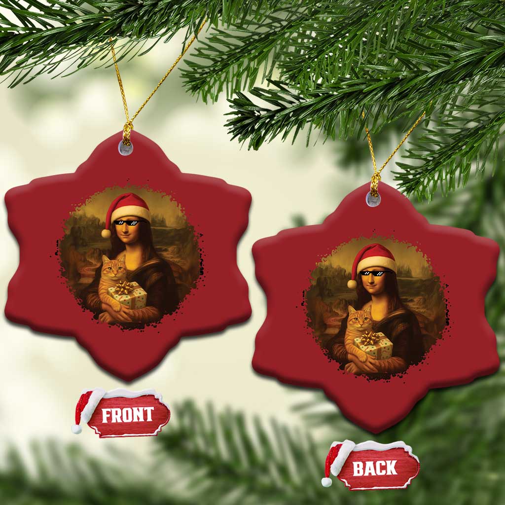 Xmas Mona Lisa Christmas Ornament Funny Holiday Kitty Lover TS12 Snow Flake Red Print Your Wear