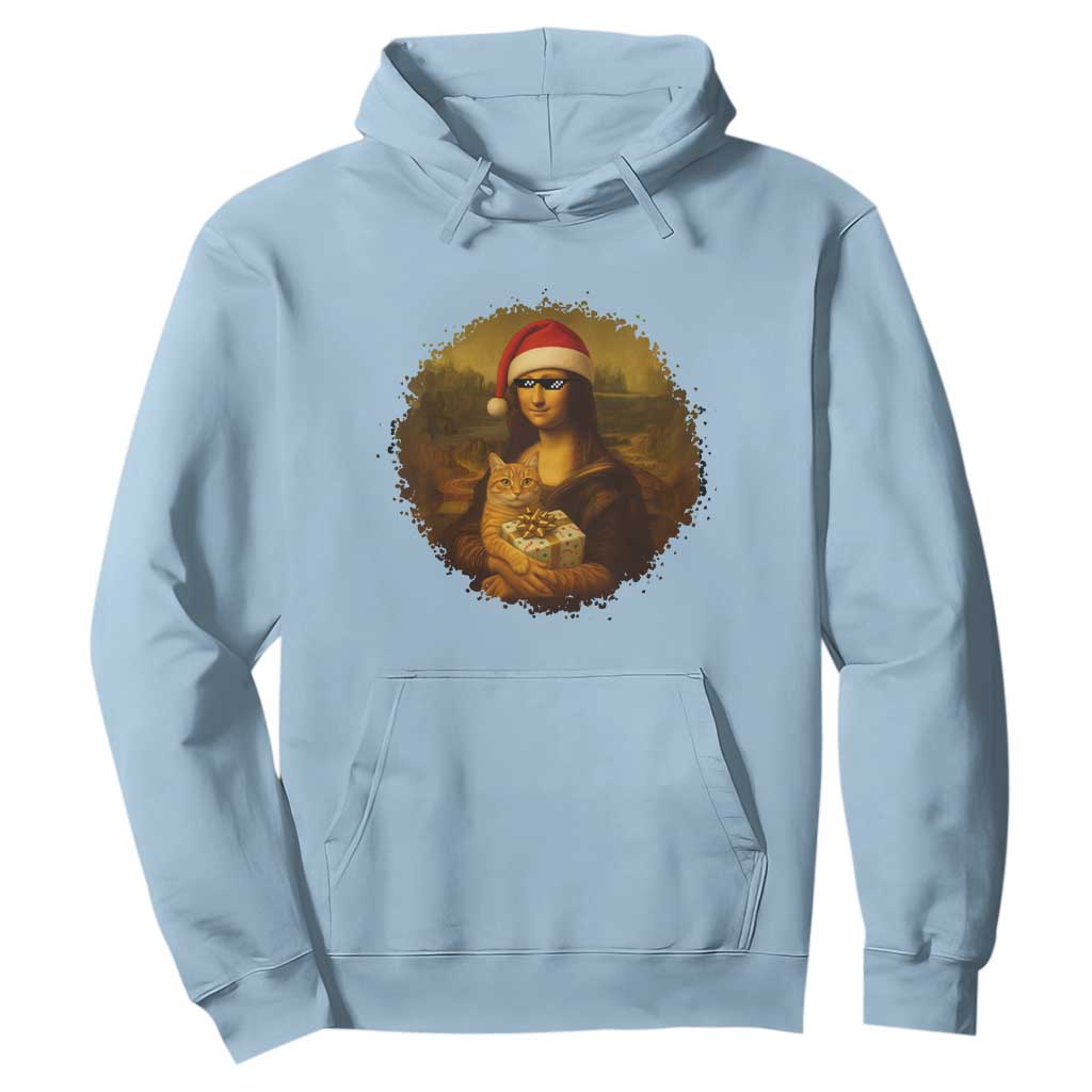 Chritsmas Mona Lisa Hoodie Funny Holiday Kitty Lover TS12 Light Blue Print Your Wear