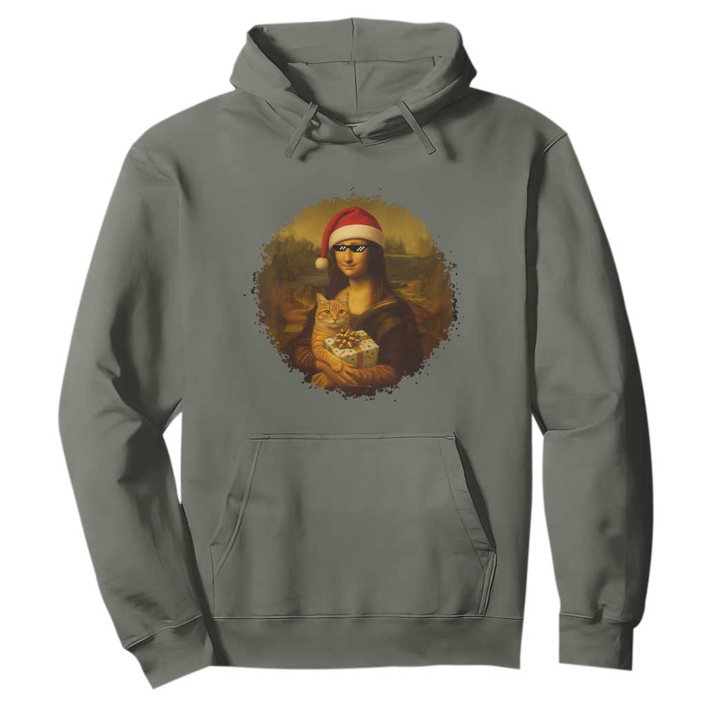 Chritsmas Mona Lisa Hoodie Funny Holiday Kitty Lover TS12 Military Green Print Your Wear