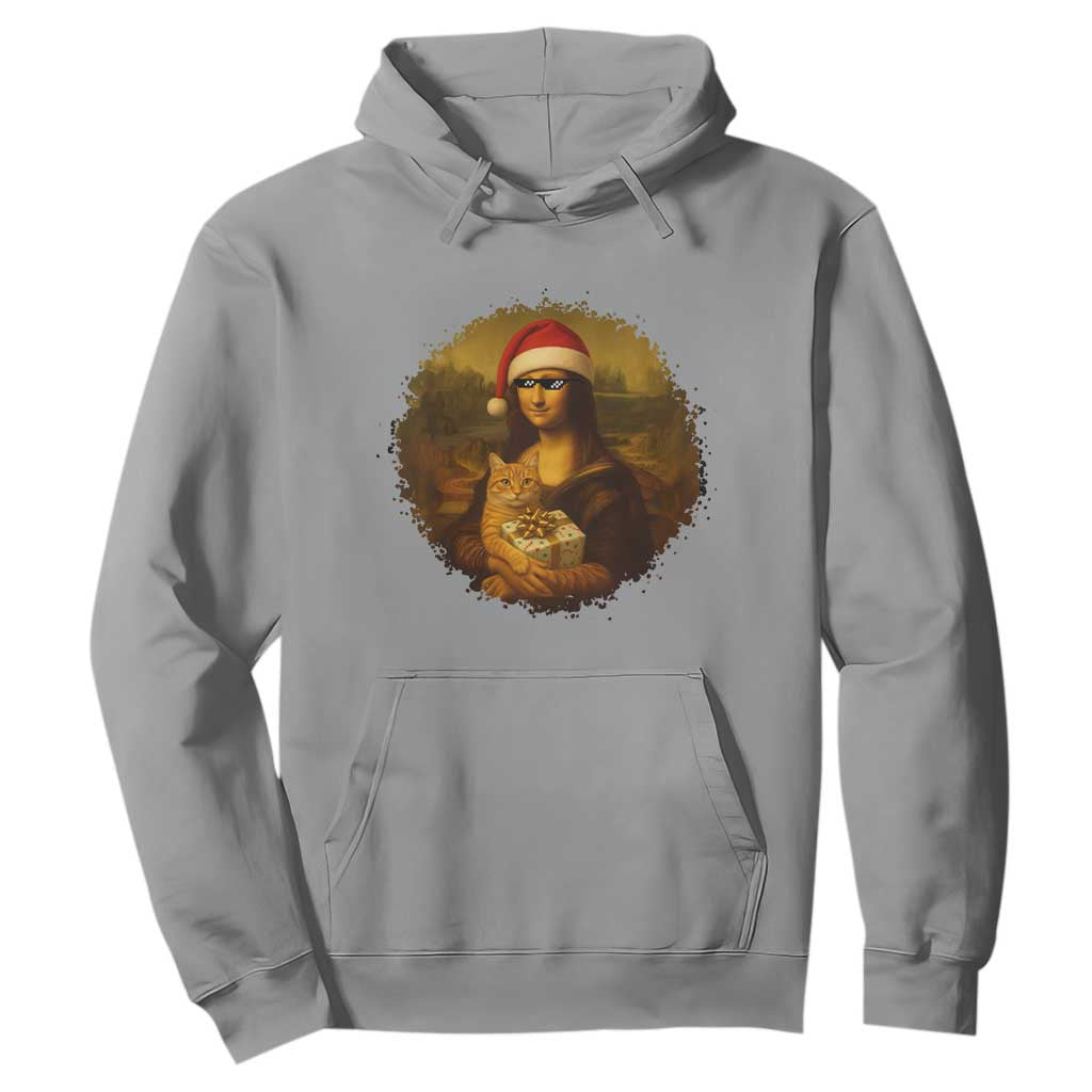 Chritsmas Mona Lisa Hoodie Funny Holiday Kitty Lover TS12 Sport Gray Print Your Wear