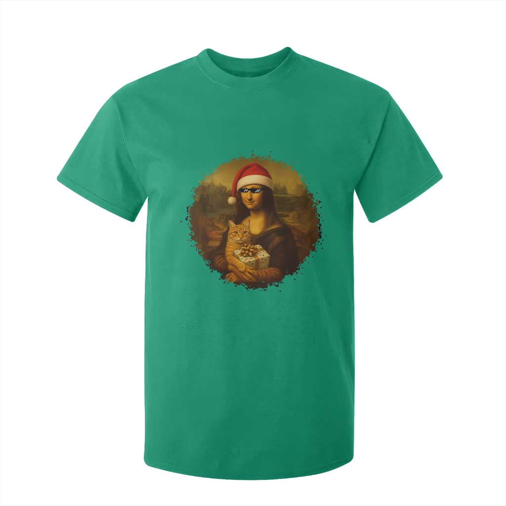 Chritsmas Mona Lisa T Shirt For Kid Funny Holiday Kitty Lover TS12 Irish Green Print Your Wear