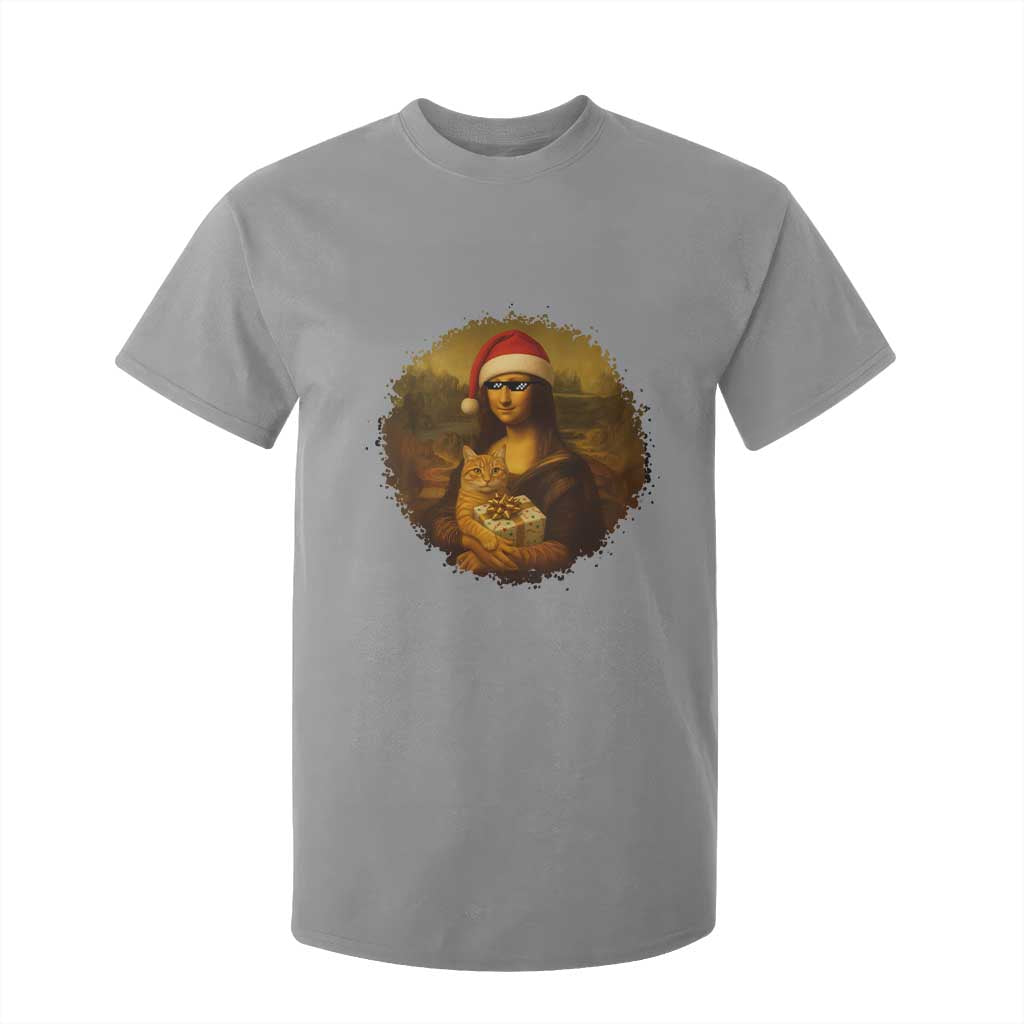 Chritsmas Mona Lisa T Shirt For Kid Funny Holiday Kitty Lover TS12 Sport Gray Print Your Wear