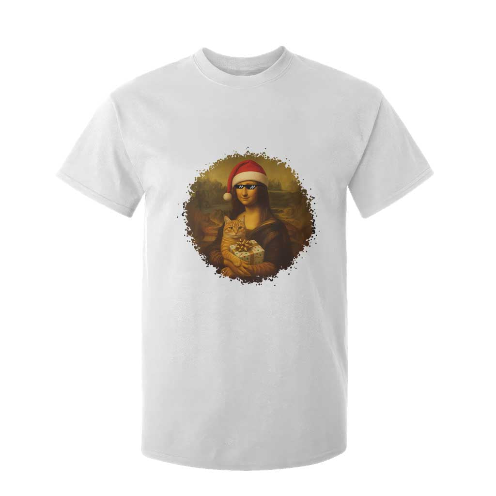 Chritsmas Mona Lisa T Shirt For Kid Funny Holiday Kitty Lover TS12 White Print Your Wear