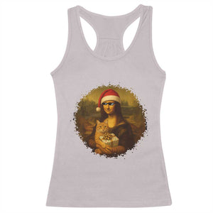 Chritsmas Mona Lisa Racerback Tank Top Funny Holiday Kitty Lover TS12 Ice Gray Print Your Wear