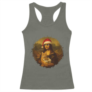 Chritsmas Mona Lisa Racerback Tank Top Funny Holiday Kitty Lover TS12 Military Green Print Your Wear