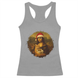 Chritsmas Mona Lisa Racerback Tank Top Funny Holiday Kitty Lover TS12 Sport Gray Print Your Wear