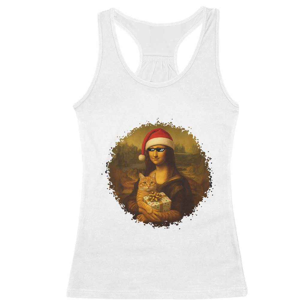 Chritsmas Mona Lisa Racerback Tank Top Funny Holiday Kitty Lover TS12 White Print Your Wear