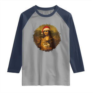 Chritsmas Mona Lisa Raglan Shirt Funny Holiday Kitty Lover TS12 Sport Gray Navy Print Your Wear