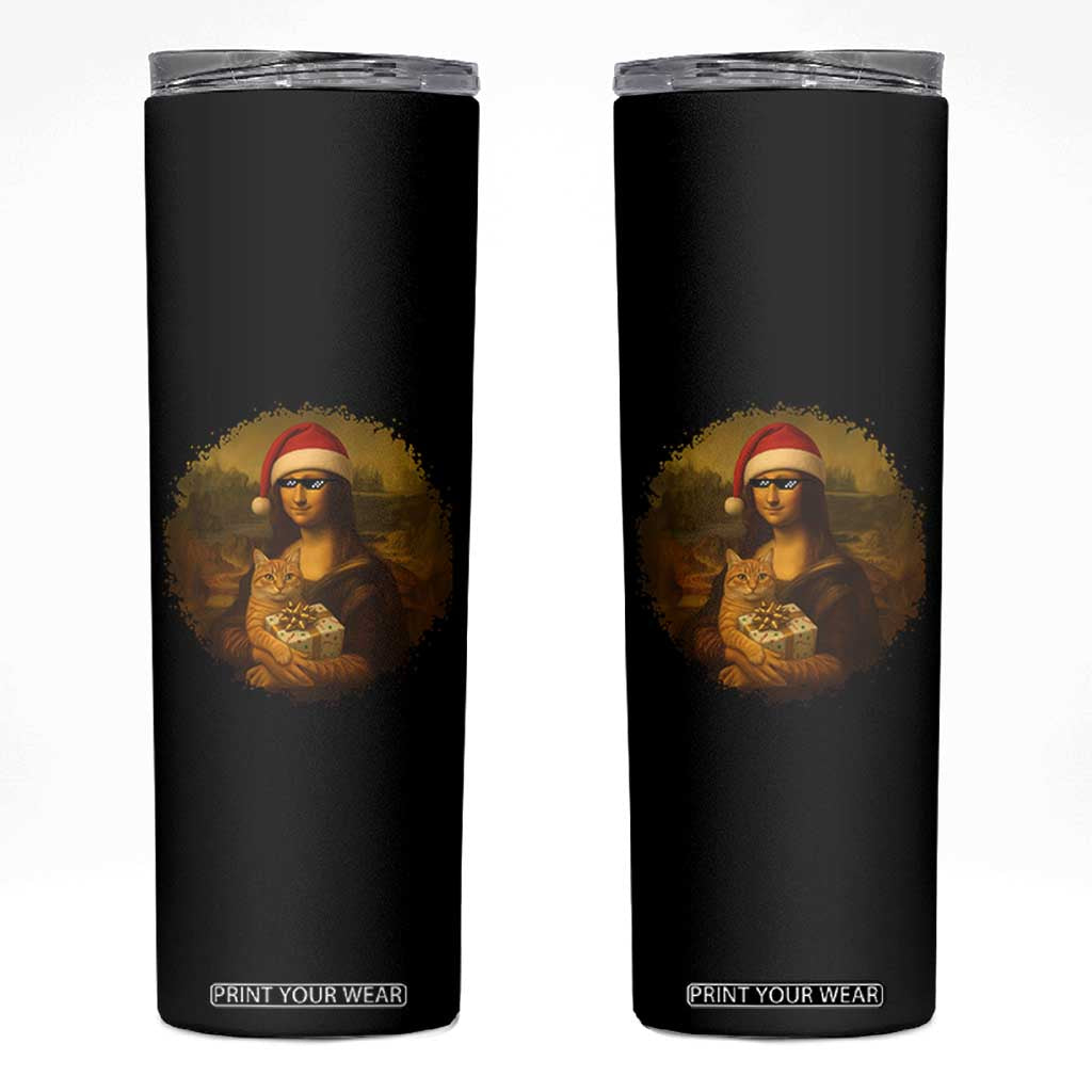 Chritsmas Mona Lisa Skinny Tumbler Funny Holiday Kitty Lover TS12 Black Print Your Wear