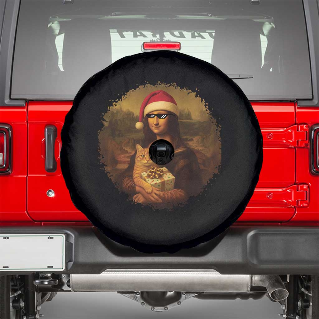 Chritsmas Mona Lisa Spare Tire Cover Funny Holiday Kitty Lover TS12 Black Print Your Wear