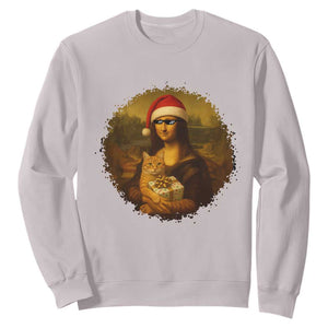 Chritsmas Mona Lisa Sweatshirt Funny Holiday Kitty Lover TS12 Ice Gray Print Your Wear