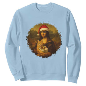 Chritsmas Mona Lisa Sweatshirt Funny Holiday Kitty Lover TS12 Light Blue Print Your Wear