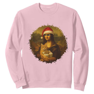 Chritsmas Mona Lisa Sweatshirt Funny Holiday Kitty Lover TS12 Light Pink Print Your Wear