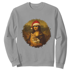 Chritsmas Mona Lisa Sweatshirt Funny Holiday Kitty Lover TS12 Sport Gray Print Your Wear