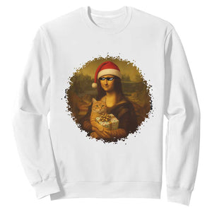 Chritsmas Mona Lisa Sweatshirt Funny Holiday Kitty Lover TS12 White Print Your Wear