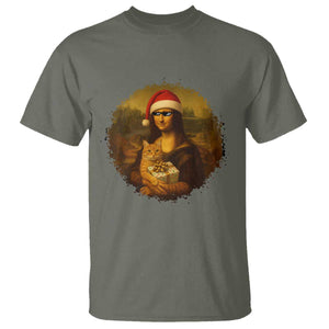 Chritsmas Mona Lisa T Shirt Funny Holiday Kitty Lover TS12 Military Green Print Your Wear