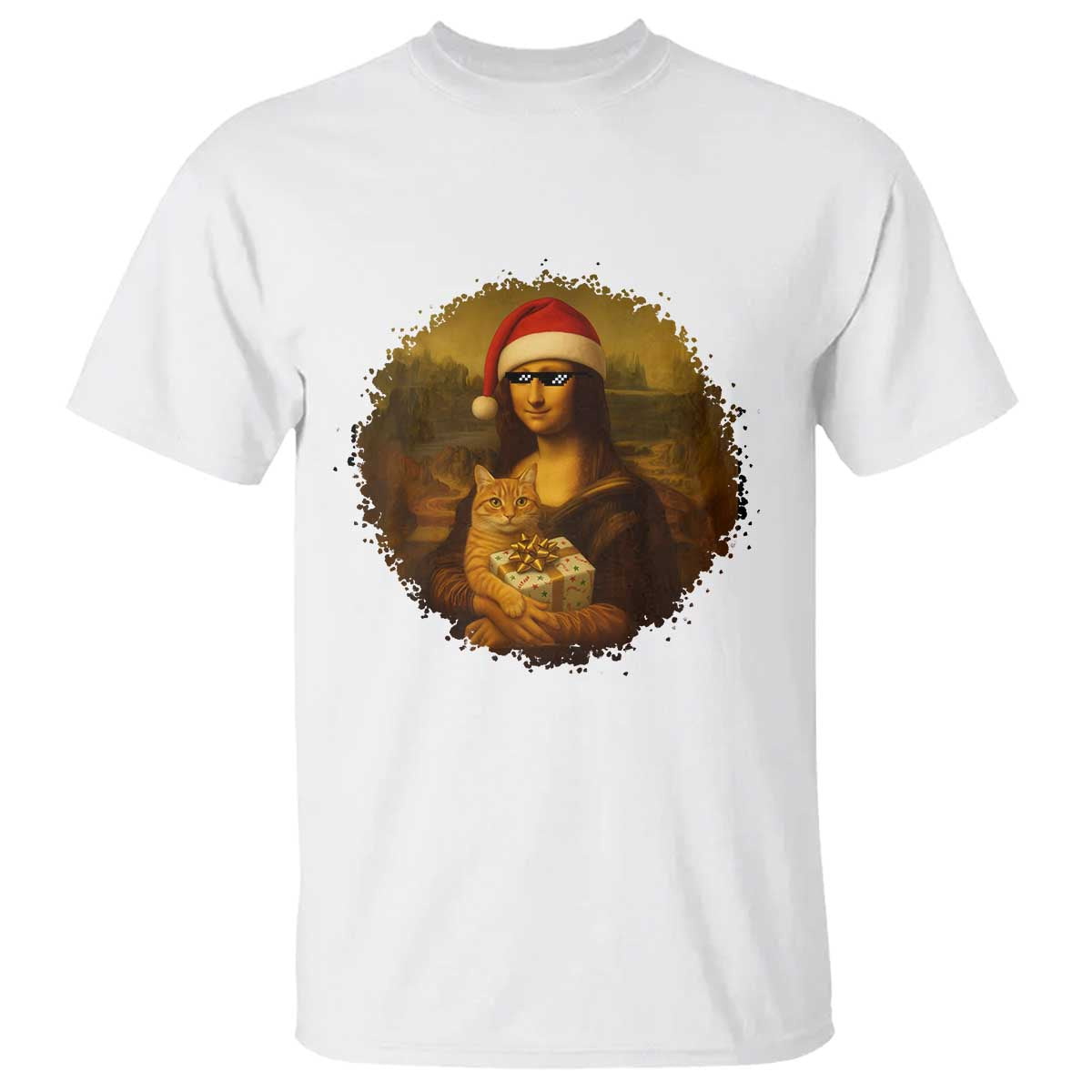 Chritsmas Mona Lisa T Shirt Funny Holiday Kitty Lover TS12 White Print Your Wear