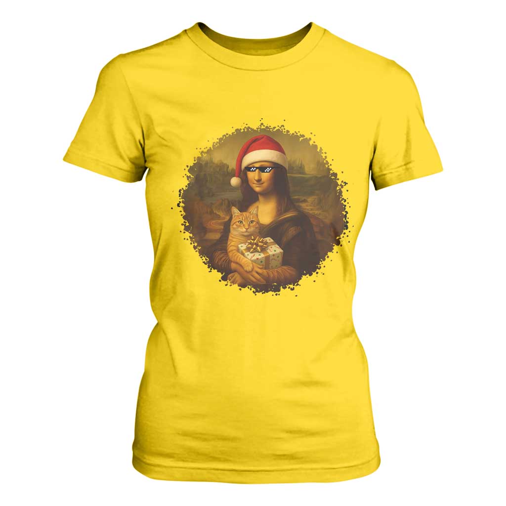 Chritsmas Mona Lisa T Shirt For Women Funny Holiday Kitty Lover TS12 Daisy Print Your Wear