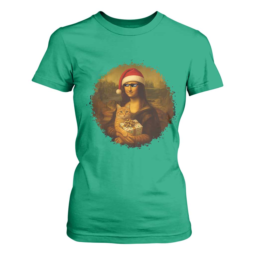 Chritsmas Mona Lisa T Shirt For Women Funny Holiday Kitty Lover TS12 Irish Green Print Your Wear