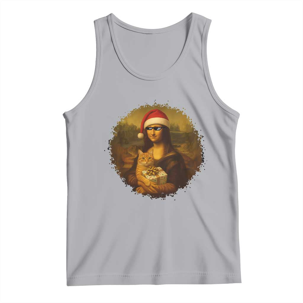 Chritsmas Mona Lisa Tank Top Funny Holiday Kitty Lover TS12 Athletic Heather Print Your Wear