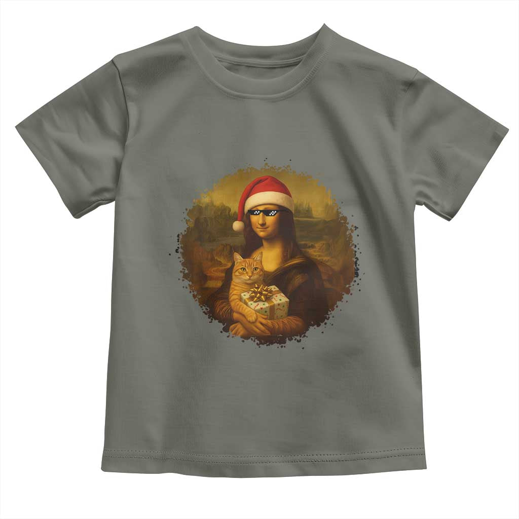Chritsmas Mona Lisa Toddler T Shirt Funny Holiday Kitty Lover TS12 Military Green Print Your Wear