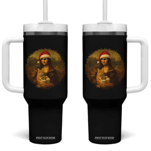 Chritsmas Mona Lisa Tumbler With Handle Funny Holiday Kitty Lover TS12 One Size: 40 oz Black Print Your Wear