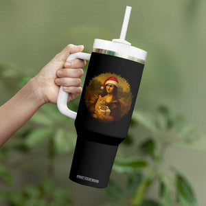 Chritsmas Mona Lisa Tumbler With Handle Funny Holiday Kitty Lover TS12 Print Your Wear