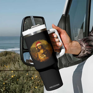 Chritsmas Mona Lisa Tumbler With Handle Funny Holiday Kitty Lover TS12 Print Your Wear
