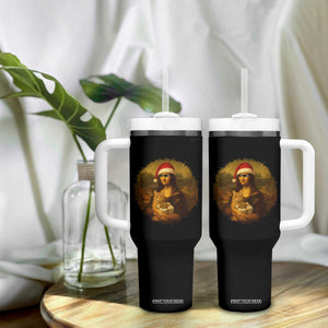 Chritsmas Mona Lisa Tumbler With Handle Funny Holiday Kitty Lover TS12 Print Your Wear