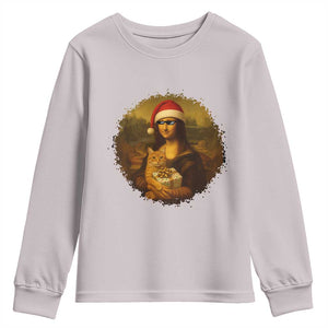 Chritsmas Mona Lisa Youth Sweatshirt Funny Holiday Kitty Lover TS12 Ice Gray Print Your Wear