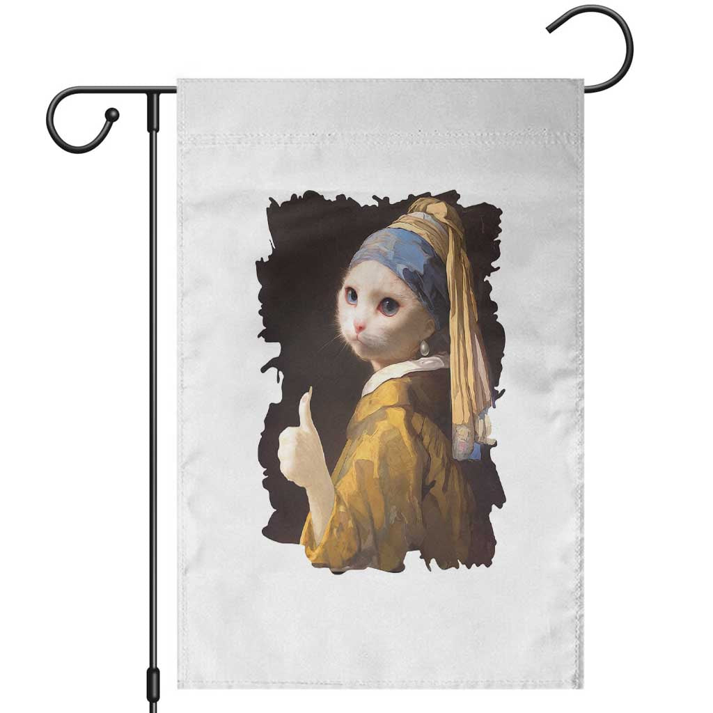 Funny Cat With A Pearl Earring Parody Art Garden Flag TS12 White Print Your Wear