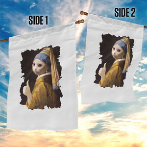 Funny Cat With A Pearl Earring Parody Art Garden Flag TS12 Print Your Wear