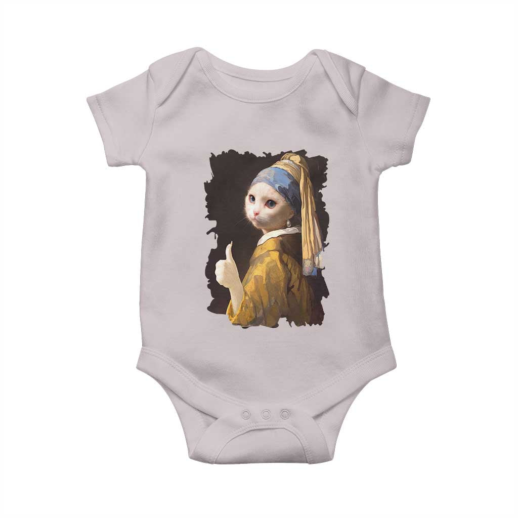 Funny Cat With A Pearl Earring Parody Art Baby Onesie TS12 Ice Gray Print Your Wear