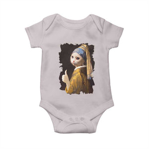 Funny Cat With A Pearl Earring Parody Art Baby Onesie TS12 Ice Gray Print Your Wear