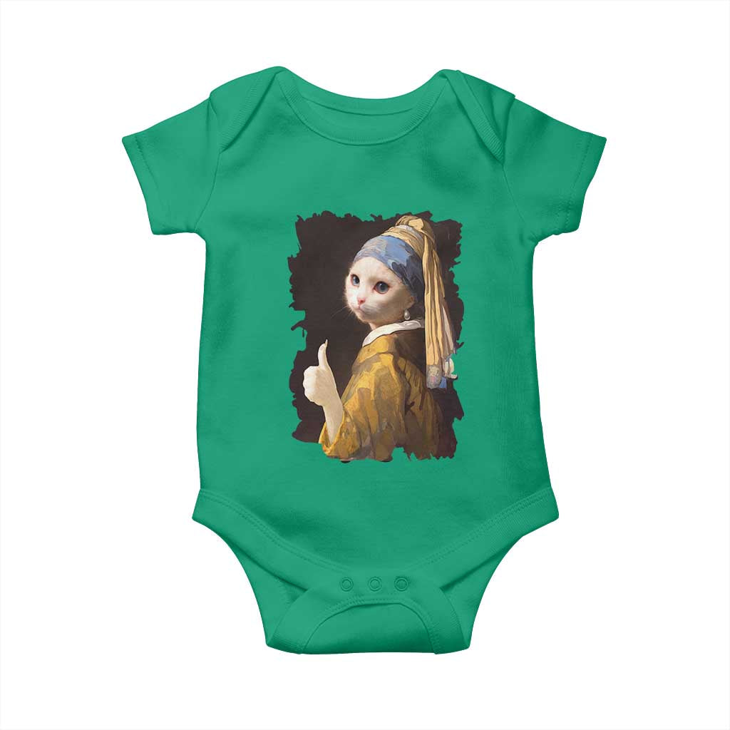 Funny Cat With A Pearl Earring Parody Art Baby Onesie TS12 Irish Green Print Your Wear
